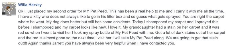  <a href='https://www.mypetpeed.com/review_groups/carpet/'>Carpet</a>, <a href='https://www.mypetpeed.com/review_groups/cat/'>Cat</a>, <a href='https://www.mypetpeed.com/review_groups/cat-spray/'>Cat Spray</a>, <a href='https://www.mypetpeed.com/review_groups/easy-to-use/'>Easy to use</a>, <a href='https://www.mypetpeed.com/review_groups/joe/'>Joe</a>, <a href='https://www.mypetpeed.com/review_groups/long-time-user/'>Long Time User</a>, <a href='https://www.mypetpeed.com/review_groups/repeat-buyer/'>Repeat Buyer</a>, <a href='https://www.mypetpeed.com/review_groups/stains/'>Stains</a>, <a href='https://www.mypetpeed.com/review_groups/urine/'>Urine</a>
