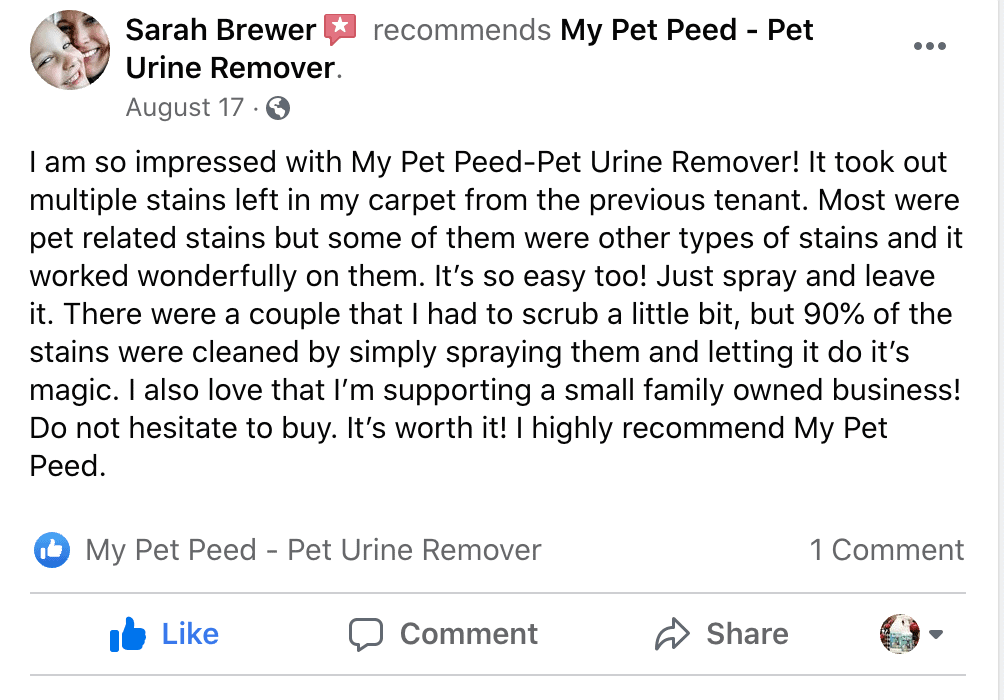 Do not hesitate to buy. Its worth it! My Pet Peed Pet Urine Remover