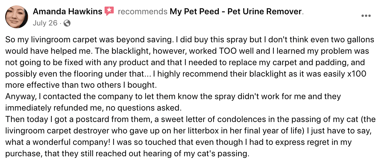 Uv light worked to well My Pet Peed Pet Urine Remover
